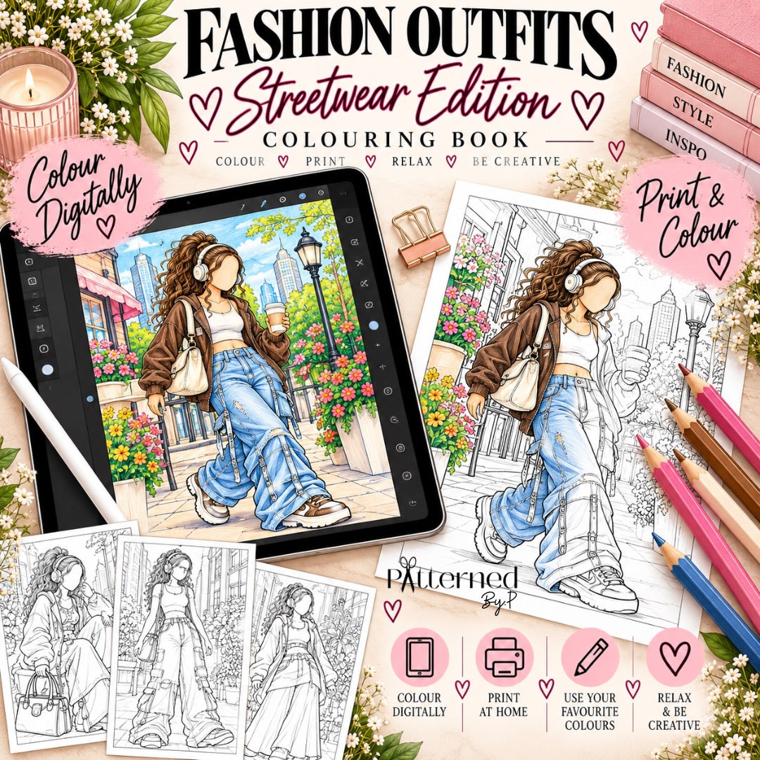 Fashion Outfits Street Wear Edition: 15 Page Digital Coloring Book (Printable)