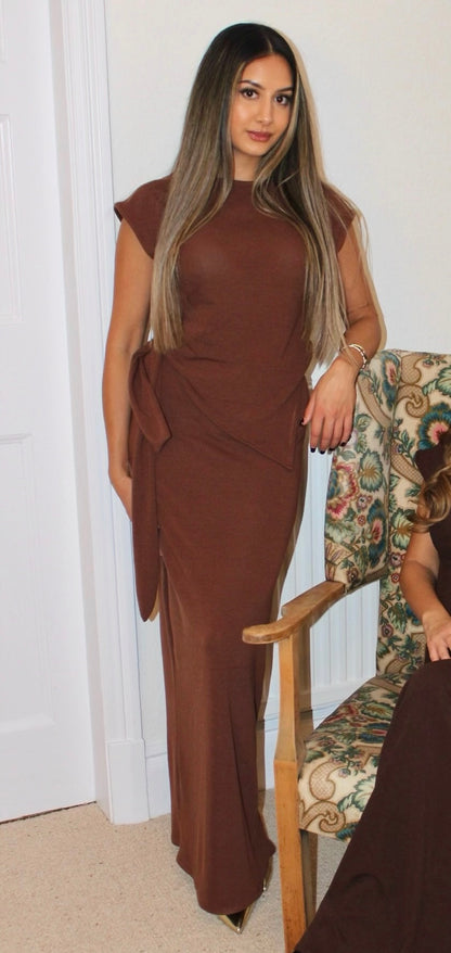 Asymmetric Top & Tie Up Maxi Skirt Co-ord