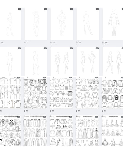 Fashion Design Figure & Clothing Outlines/Templates Male And Female Croquis