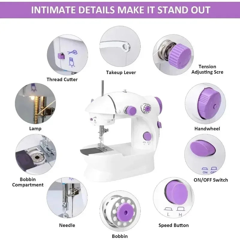 Household 202Mini Sewing Machines Handheld Sewing Machine with Foot Pedal Portable Night Light