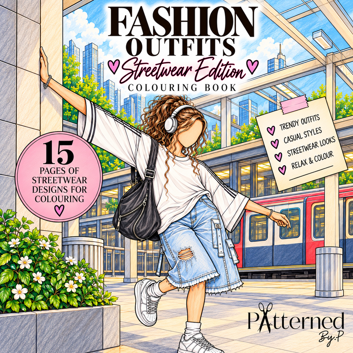 Fashion Outfits Street Wear Edition: 15 Page Digital Coloring Book (Printable)
