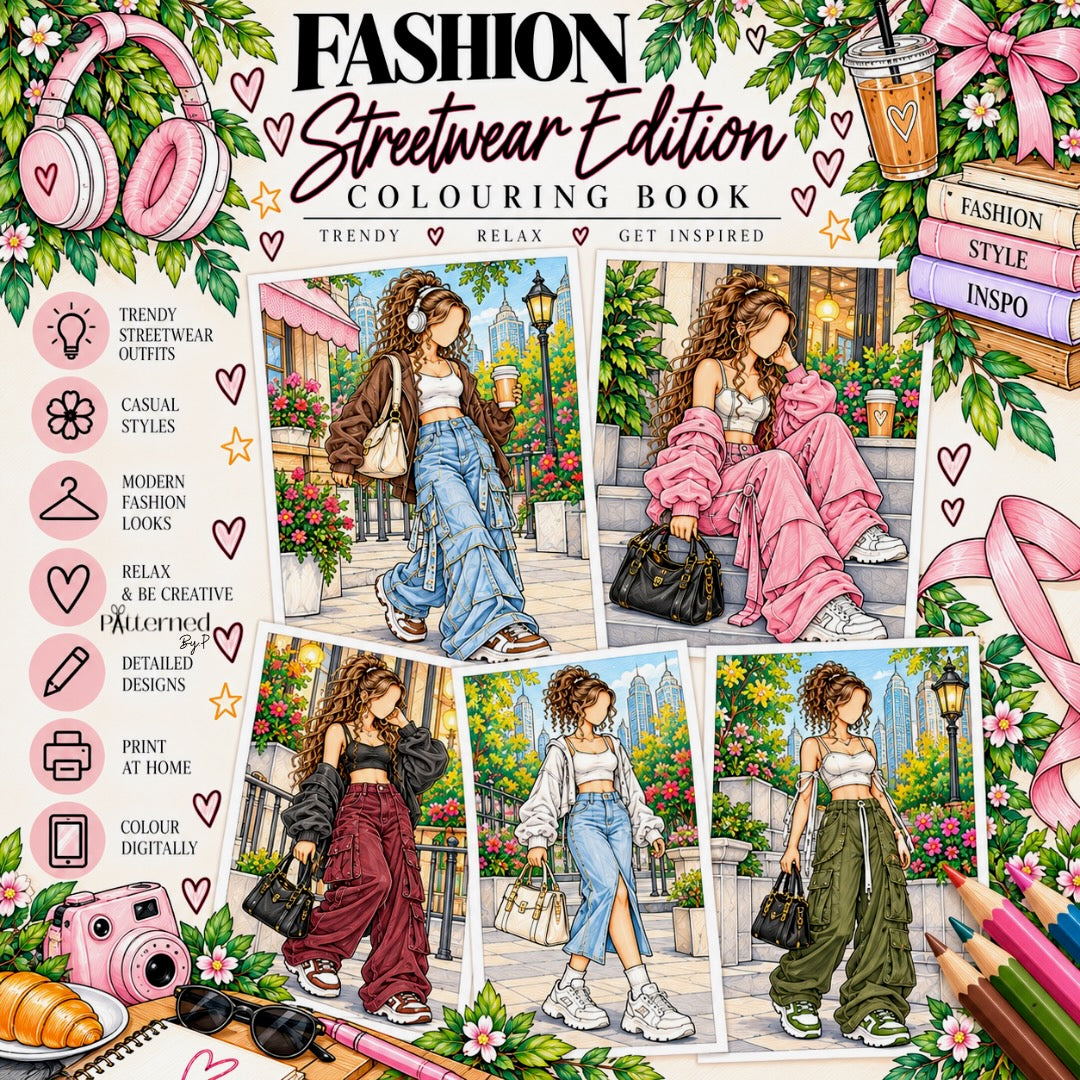 Fashion Outfits Street Wear Edition: 15 Page Digital Coloring Book (Printable)