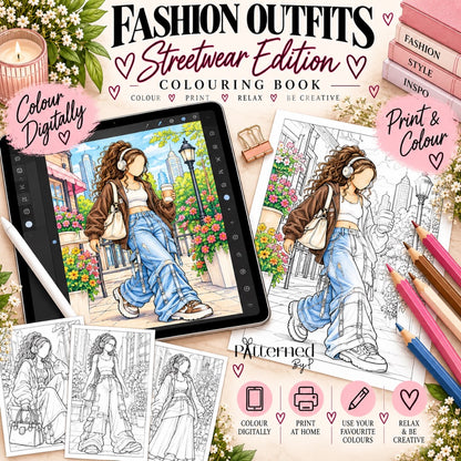 Fashion Outfits Street Wear Edition: 15 Page Digital Coloring Book (Printable)